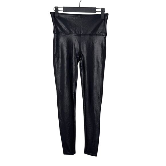 SPANX High Rise Faux Leather Shine Black Leggings Size Medium - Picture 4 of 13